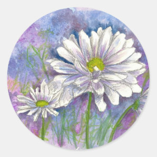 Daisy Bouquet Painting Classic Round Sticker