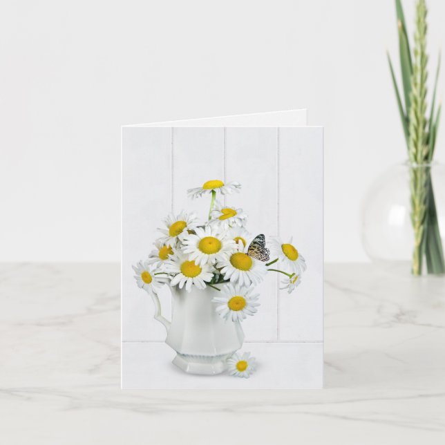 Daisy Bouquet with Butterfly Blank Note Card (Front)