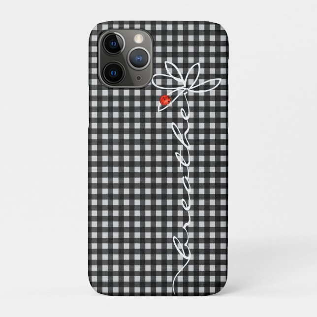 daisy breathe text with lady bug on gingham Case-Mate iPhone case (Back)