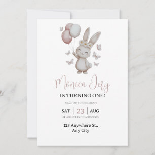 Daisy & Butterflies Floral Bunny Invitation