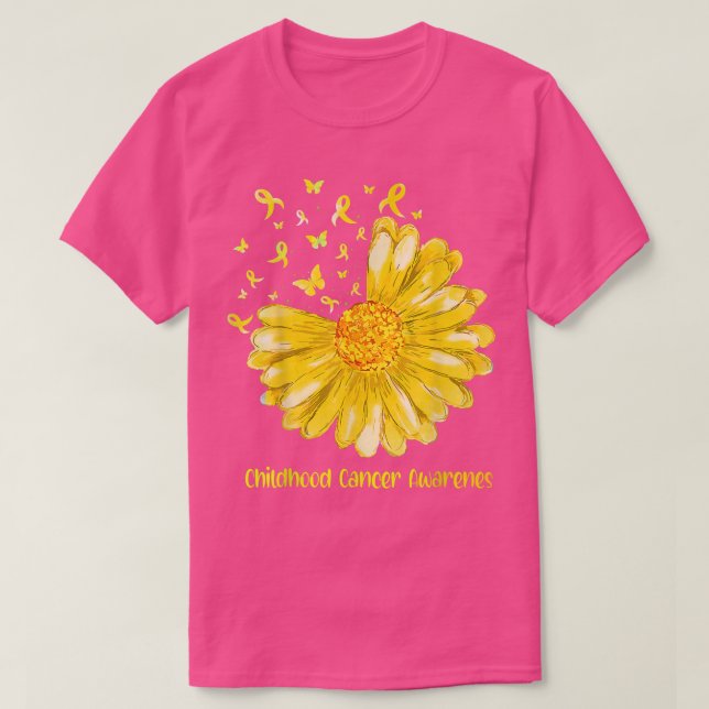 Daisy Butterfly Gold Ribbon Childhood Cancer Aware T-Shirt (Design Front)