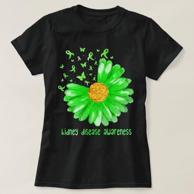 Daisy Butterfly Green Ribbon Kidney Disease Awaren T-Shirt (Design Front)