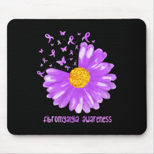 Daisy Butterfly Purple Ribbon Fibromyalgia Awarene Mouse Pad