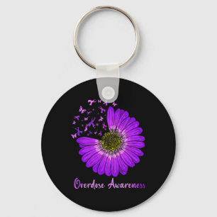 Daisy Butterfly Purple Ribbon Overdose Awareness 2 Key Ring