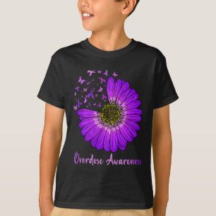 Daisy Butterfly Purple Ribbon Overdose Awareness 2 T-Shirt