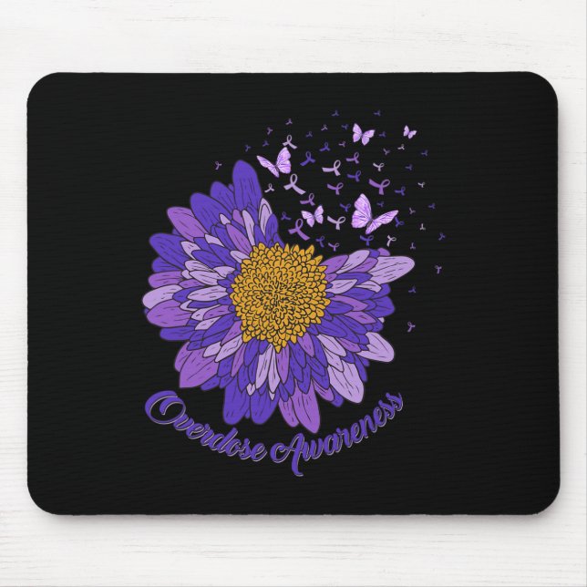Daisy Butterfly Purple Ribbon Overdose Awareness 3 Mouse Pad (Front)