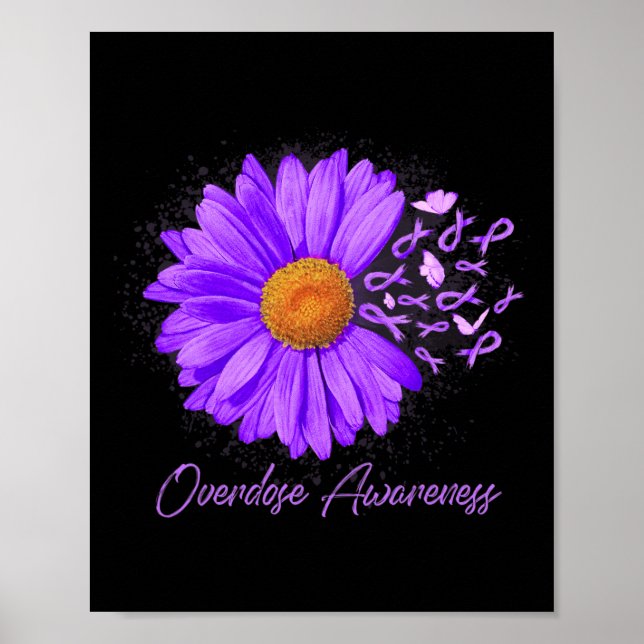 Daisy Butterfly Purple Ribbon Overdose Awareness 4 Poster (Front)