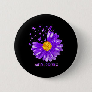 Daisy Butterfly Purple Ribbon Overdose Awareness 6 Cm Round Badge