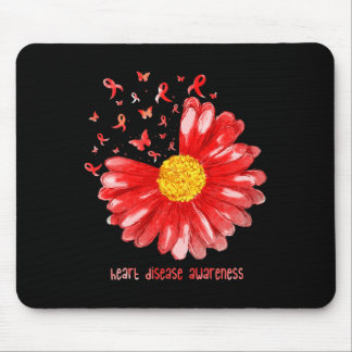 Daisy Butterfly Red Ribbon Heart Disease Awareness Mouse Pad