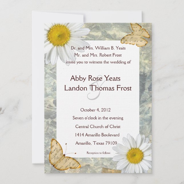 Daisy Butterfly Wedding Invitation (Front)