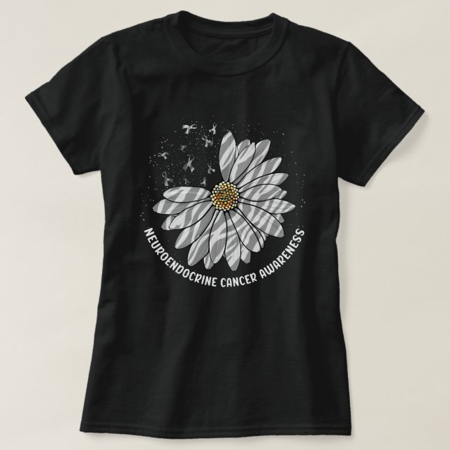 Daisy Butterfly Zebra Ribbon Neuroendocrine Cancer T-Shirt (Design Front)