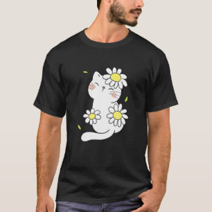 Daisy Cat Spring Floral Kitten With Flower Animal T-Shirt