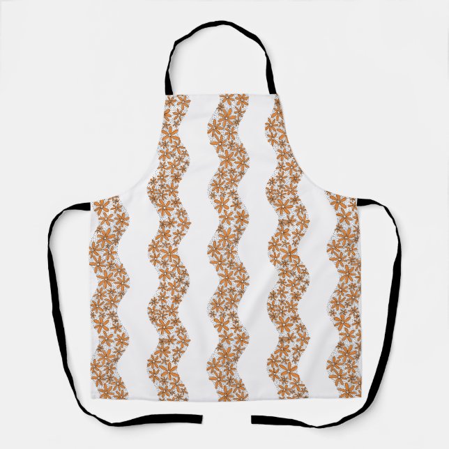 Daisy Chain Wiggly Flower Stripes orange Apron (Front)