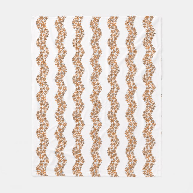 Daisy Chain Wiggly Flower Stripes orange Fleece Blanket (Front)