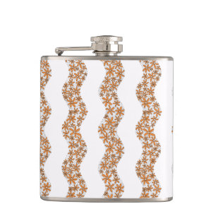 Daisy Chain Wiggly Flower Stripes orange Hip Flask