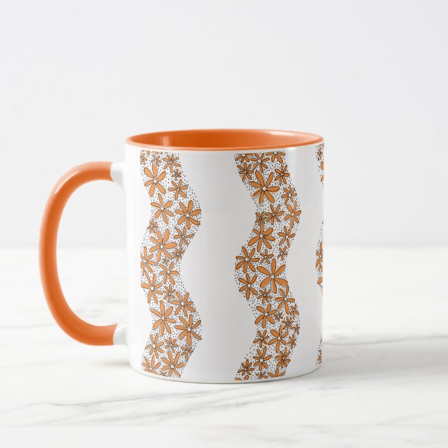 Daisy Chain Wiggly Flower Stripes orange Mug (Left)