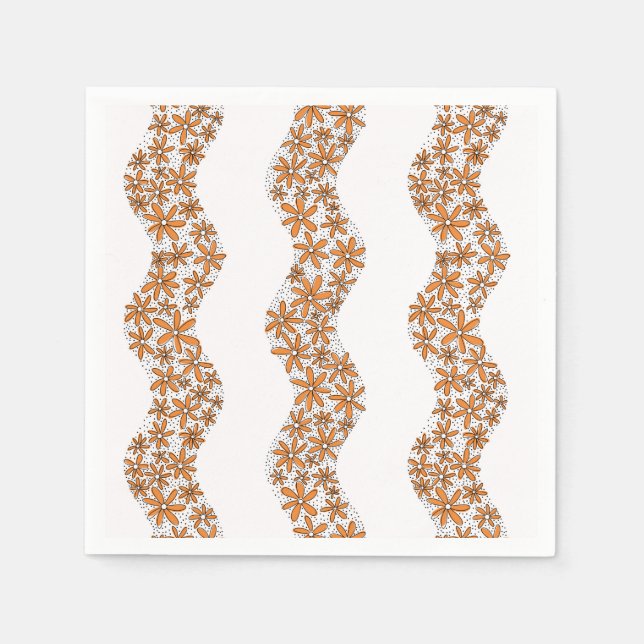 Daisy Chain Wiggly Flower Stripes orange Napkin (Front)