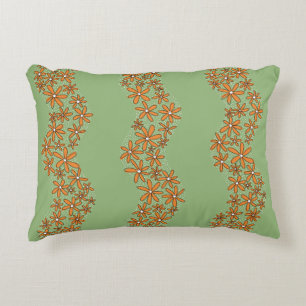 Daisy Chain Wiggly Flower Stripes orange on green Decorative Cushion