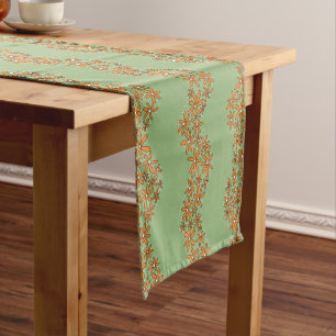 Daisy Chain Wiggly Flower Stripes orange on green Short Table Runner