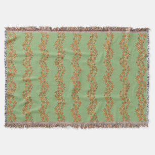 Daisy Chain Wiggly Flower Stripes orange on green Throw Blanket