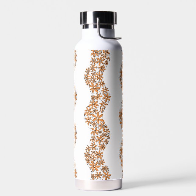 Daisy Chain Wiggly Flower Stripes orange Water Bottle (Left)