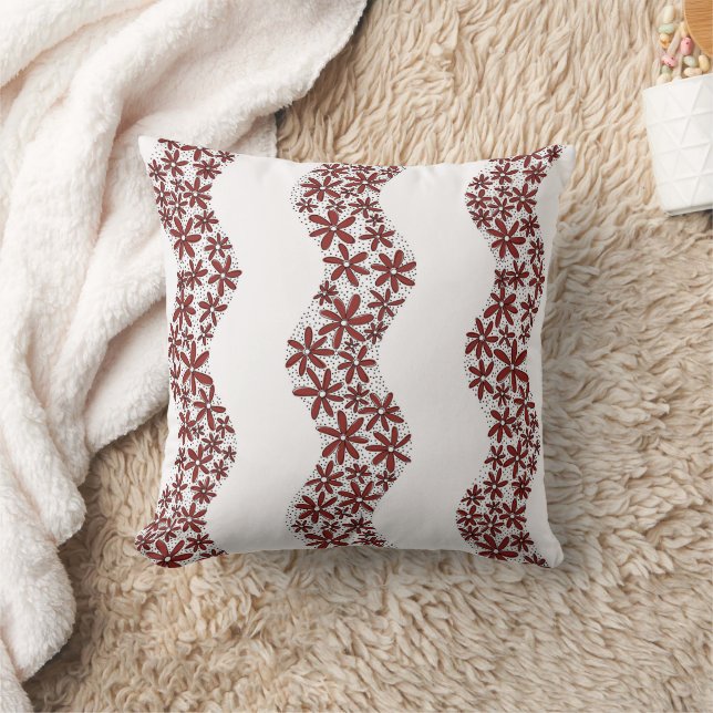 Daisy Chain Wiggly Flower Stripes red Cushion (Blanket)