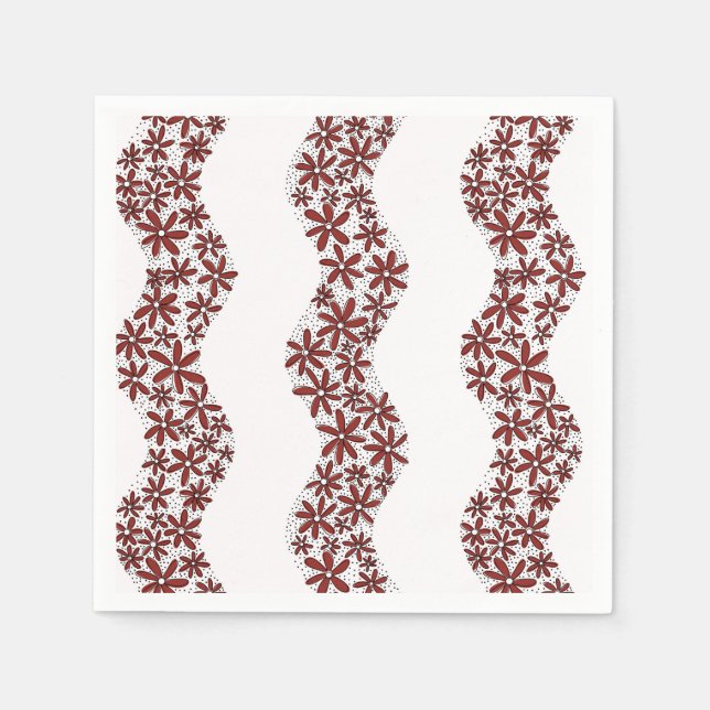 Daisy Chain Wiggly Flower Stripes red Napkin (Front)