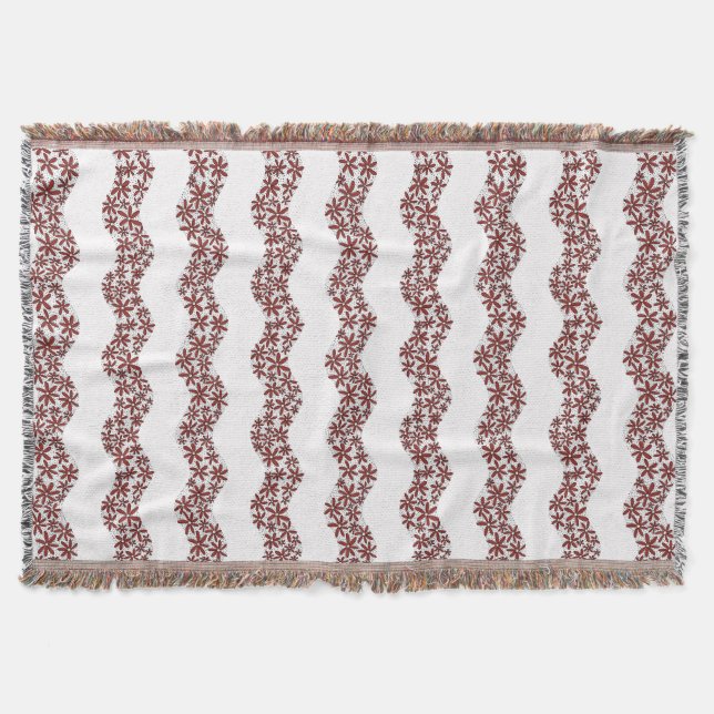Daisy Chain Wiggly Flower Stripes red Throw Blanket (Front)