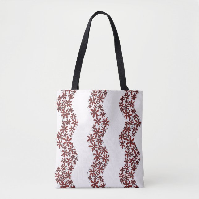 Daisy Chain Wiggly Flower Stripes red Tote Bag (Front)