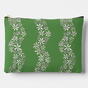 Daisy Chain Wiggly Flower Stripes white green Accessory Pouch