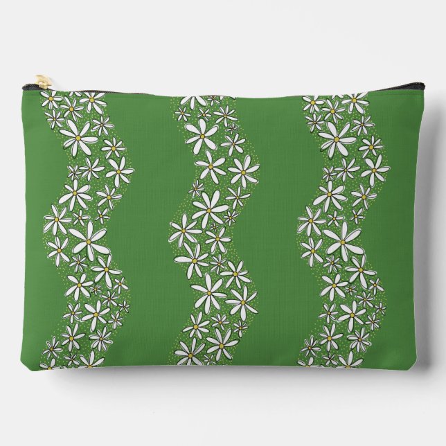 Daisy Chain Wiggly Flower Stripes white green Accessory Pouch (Front)