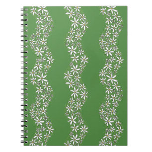 Daisy Chain Wiggly Flower Stripes white green Notebook