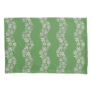 Daisy Chain Wiggly Flower Stripes white green Pillowcase