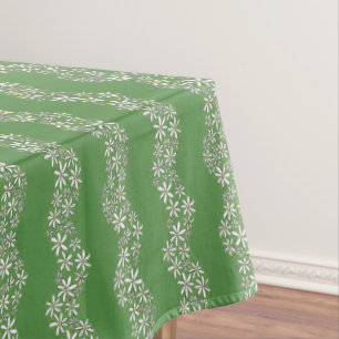 Daisy Chain Wiggly Flower Stripes white green Tablecloth