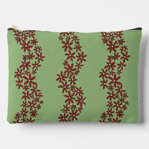 Daisy Chain Wiggly Flower Stripes white on green Accessory Pouch