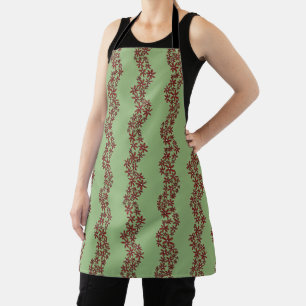 Daisy Chain Wiggly Flower Stripes white on green Apron