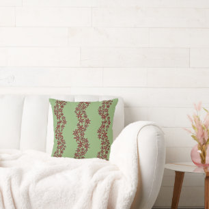 Daisy Chain Wiggly Flower Stripes white on green Cushion