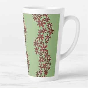 Daisy Chain Wiggly Flower Stripes white on green Latte Mug