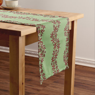 Daisy Chain Wiggly Flower Stripes white on green Short Table Runner