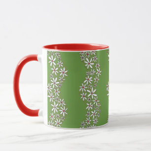 Daisy Chain Wiggly Flower Stripes white red green Mug