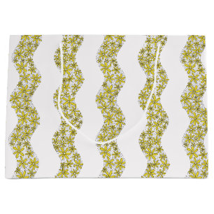 Daisy Chain Wiggly Flower Stripes yellow Large Gift Bag