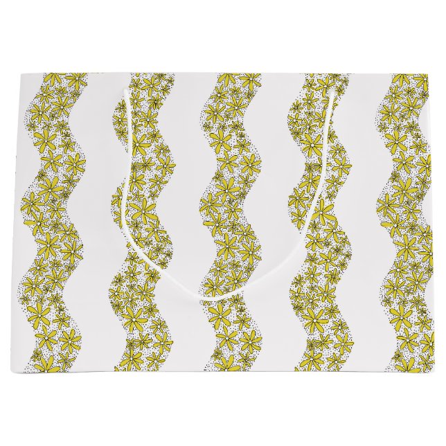 Daisy Chain Wiggly Flower Stripes yellow Large Gift Bag (Front)