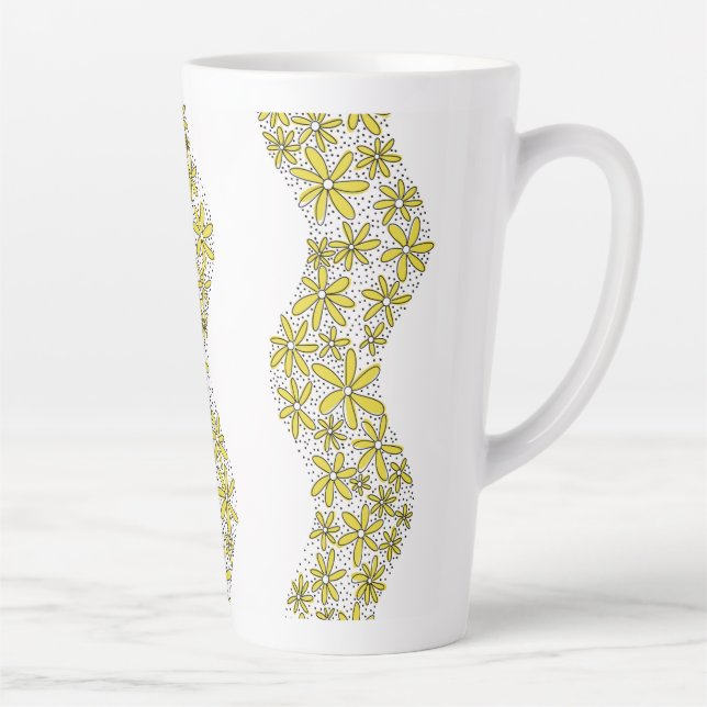 Daisy Chain Wiggly Flower Stripes yellow Latte Mug (Right)