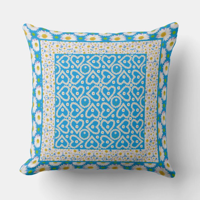 Daisy Chains Mix'n'match Patterns on Sky Blue Cushion (Front)