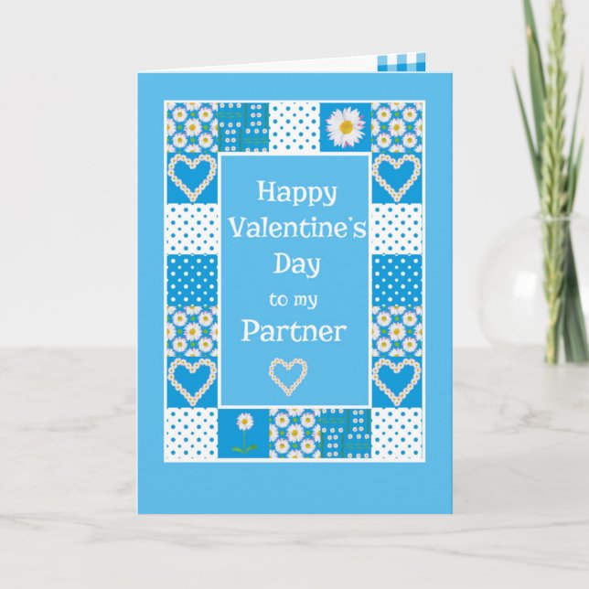 Daisy Chains Patchwork Valentine for a Partner Holiday Card (Front)