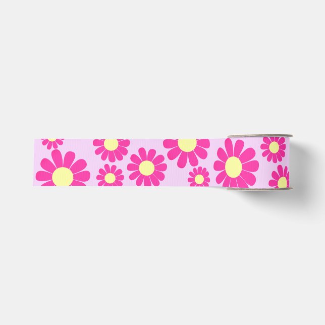Daisy Cherry Pink Grosgrain Ribbon (Front)