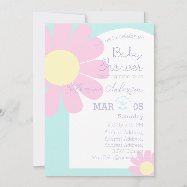 Daisy Chic Baby Shower Pastel Blue Invitation (Front)