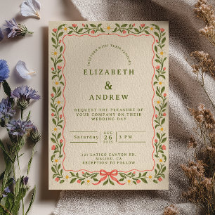 Daisy Coral Bow Preppy Wedding Invitation