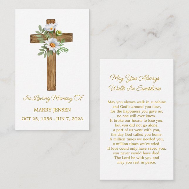 Daisy Cross Memorial Funeral Prayer Card (Front/Back)