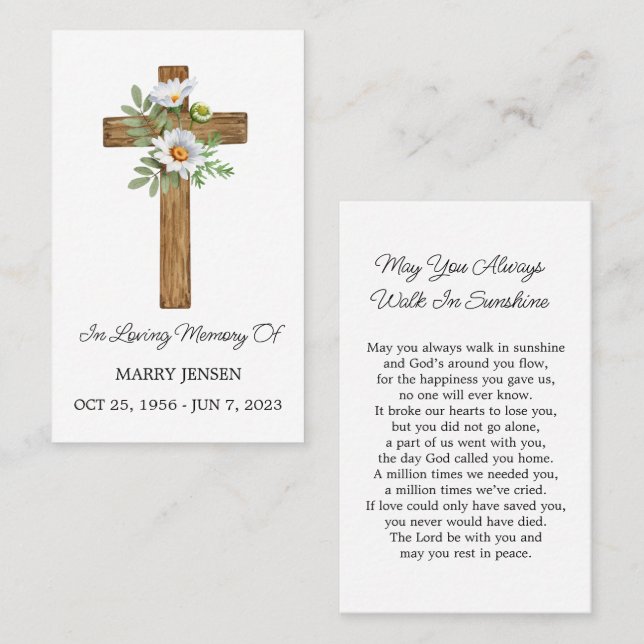 Daisy Cross Memorial Funeral Prayer Card (Front/Back)